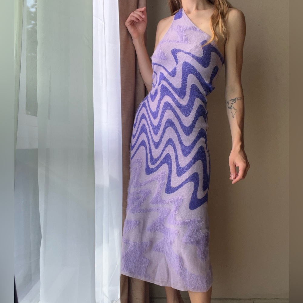 House of Sunny Purple Squiggle Midi Dress